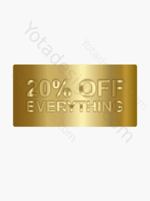 20% for shop, a graphic with gold background