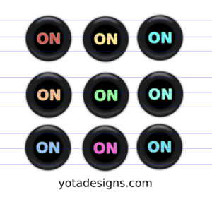 Graphic buttons "ON" with multiple colors