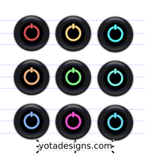 Graphic buttons "OFF" with multiple colors