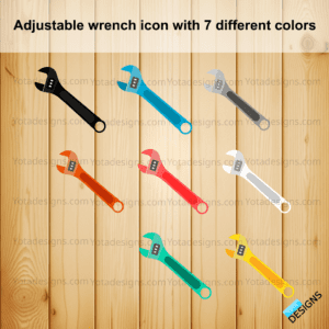 Adjustable wrench icon with 7 different colors