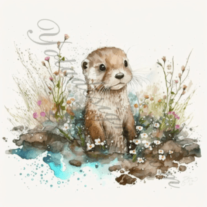 Nursery Wall Decor set of 3 bundle, deer, otter, squirrel, Watercolor, Ai generated, PNG