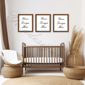 Stunning Nursery Room Mockup with 3 Frames for Displaying Your Art or Products